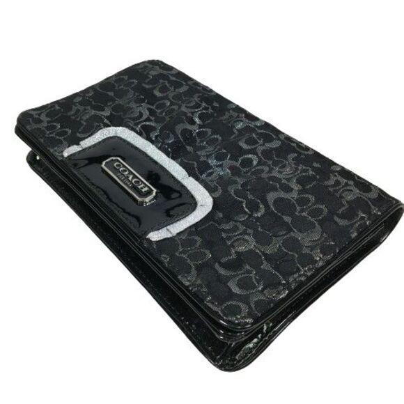 COACH Signature Clutch Wallet Evening Bag Purse Black Grey Silver Logo Monogram - Picture 3 of 12